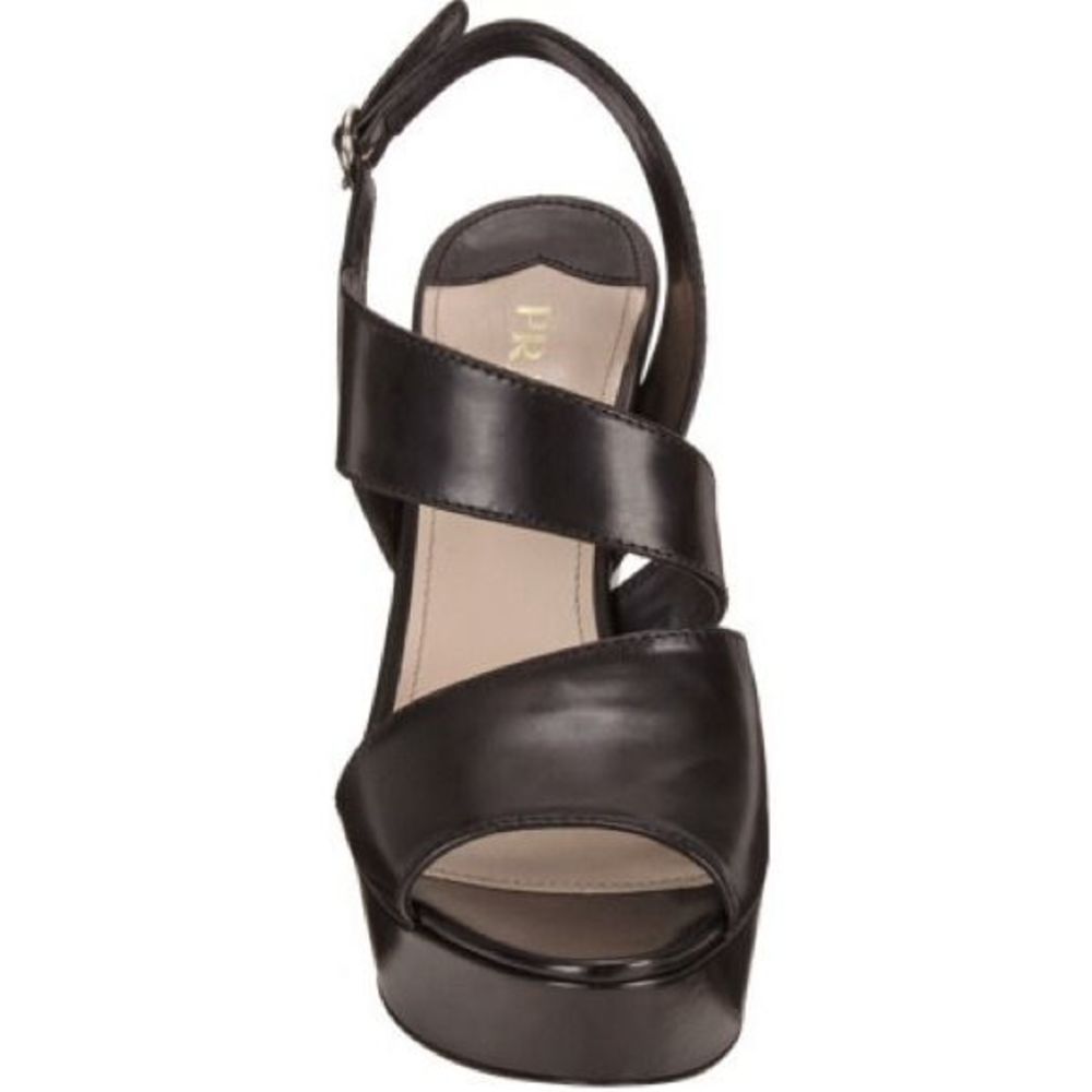 Prada Black Leather Asymmetrical Wedge Sandal 10 - Picture 3 of 9